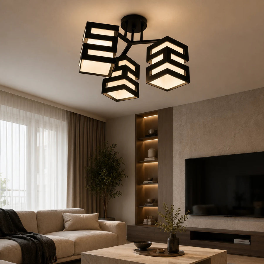 VANJA Lampadario con Paralume Quadrato, 3 X Attacco E27 Bianco / Nero - 10_LC890-3.png