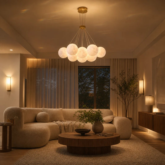 MODERN LOFT Lampadario Bagliore, Globo, 9xE27, Altezza regolabile, Oro - 11_LC816-9GD.png