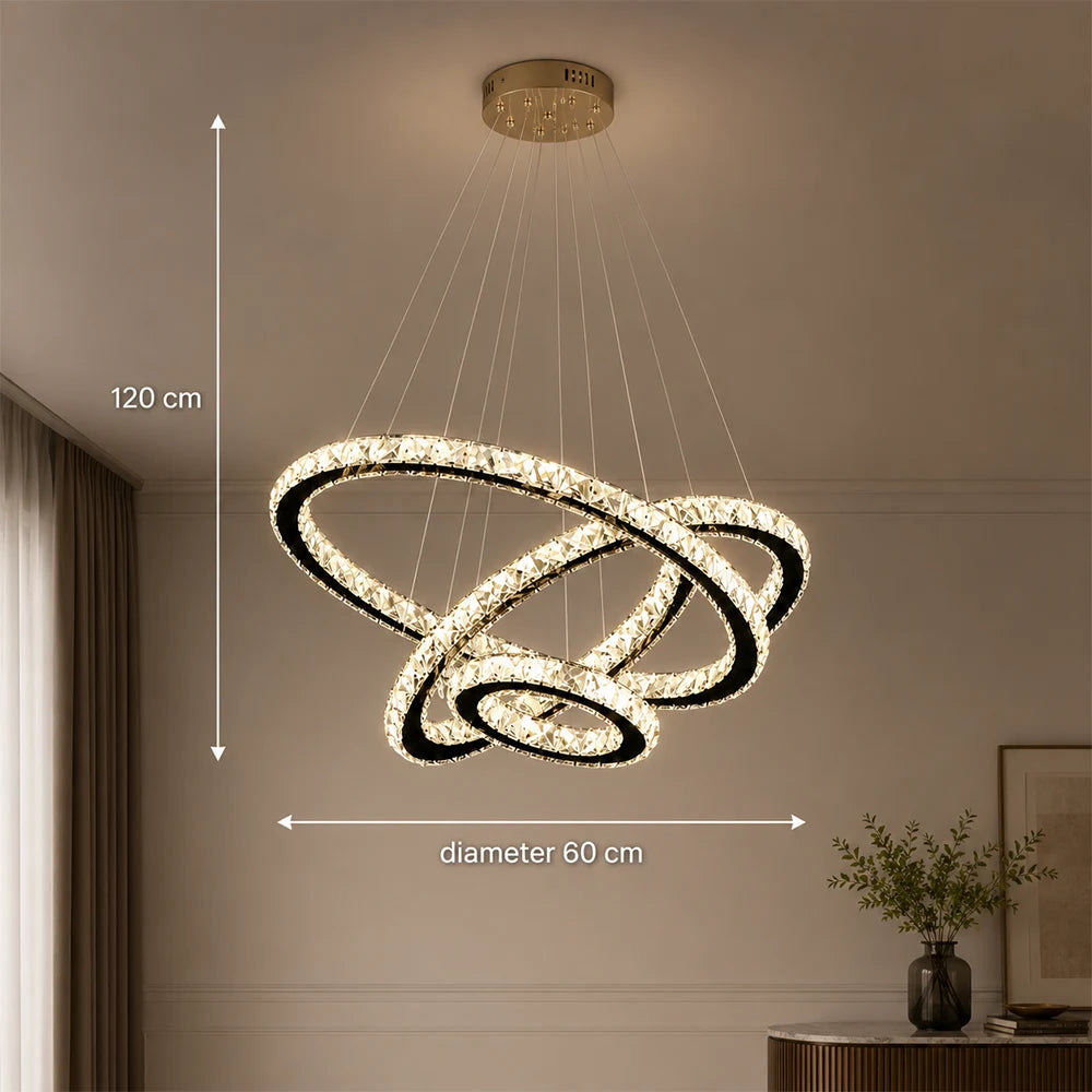Lampadario LED a sospensione con telecomando e cristallo PRISM LUMINIS 79W, 3 Cerchi, Luce Fredda/Calda/Neutra, Dimmerabile, Cromo, Altezza Regolabile - 11_LT029.png
