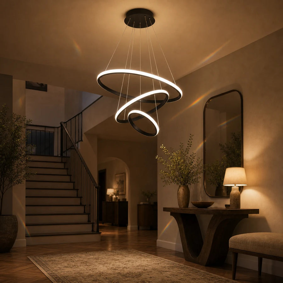 Lampadario a sospensione a LED RICCI 81W, 3 Cerchi, Luce Fredda/Calda/Neutra, Nero, Altezza regolabile - 12_LL104-3BK.png