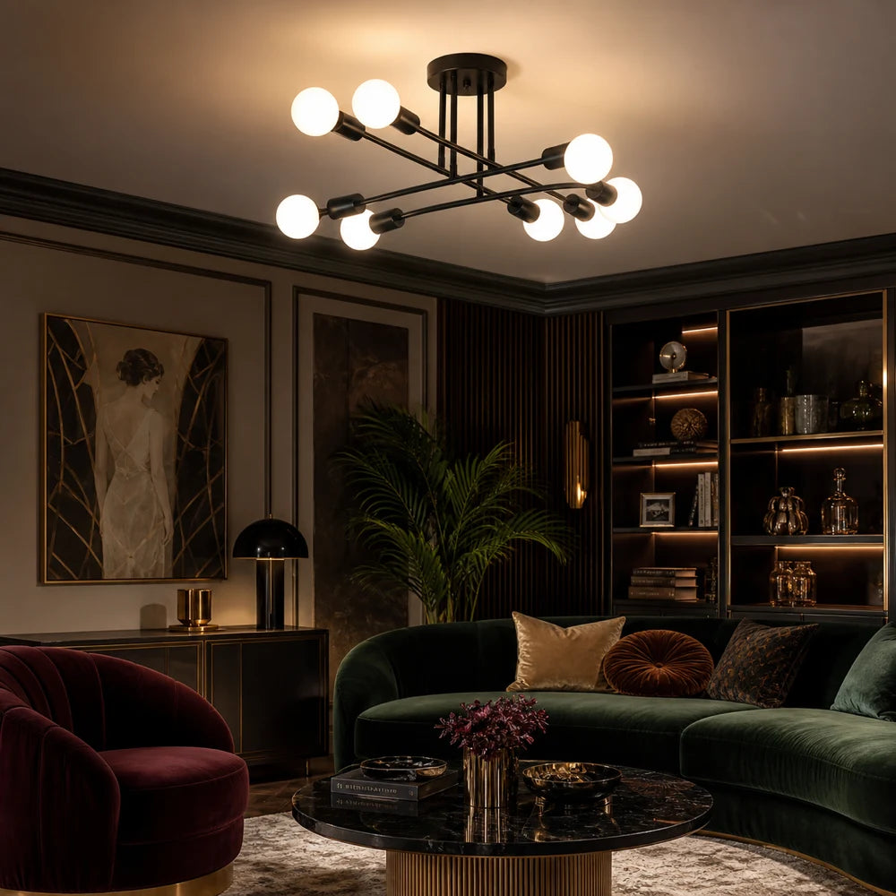 Lampadario Octa classico modernista, 8x E27, nero, design moderno, metallo, senza paralume - 07_LC360-8BK.png