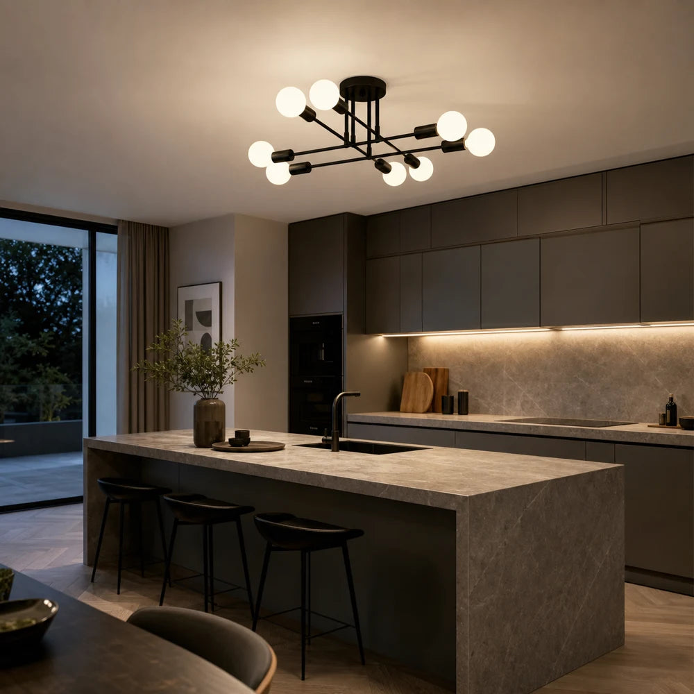 Lampadario Octa classico modernista, 8x E27, nero, design moderno, metallo, senza paralume - 08_LC360-8BK.png
