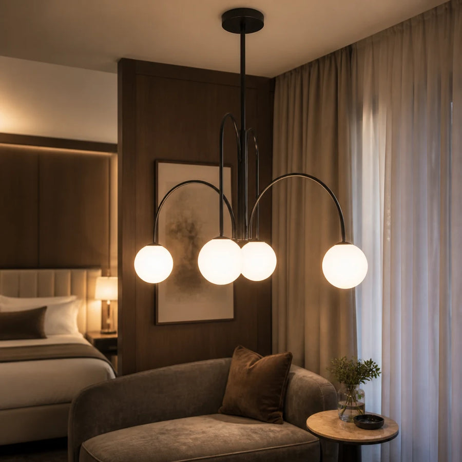 Lampadario con Paralume, Torino, 4xE27, Nero, Metallo - 15_LC850-4BK.png