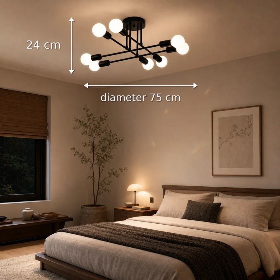 Lampadario Octa classico modernista, 8x E27, nero, design moderno, metallo, senza paralume - 10_LC360-8BK.png