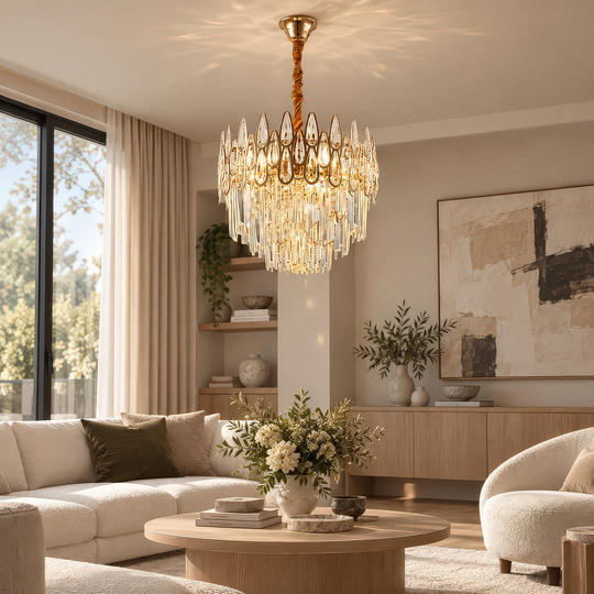 Lampadario di cristallo ALHAMBRA Petito 3x E14, diametro 30 cm, oro lucido, altezza regolabile