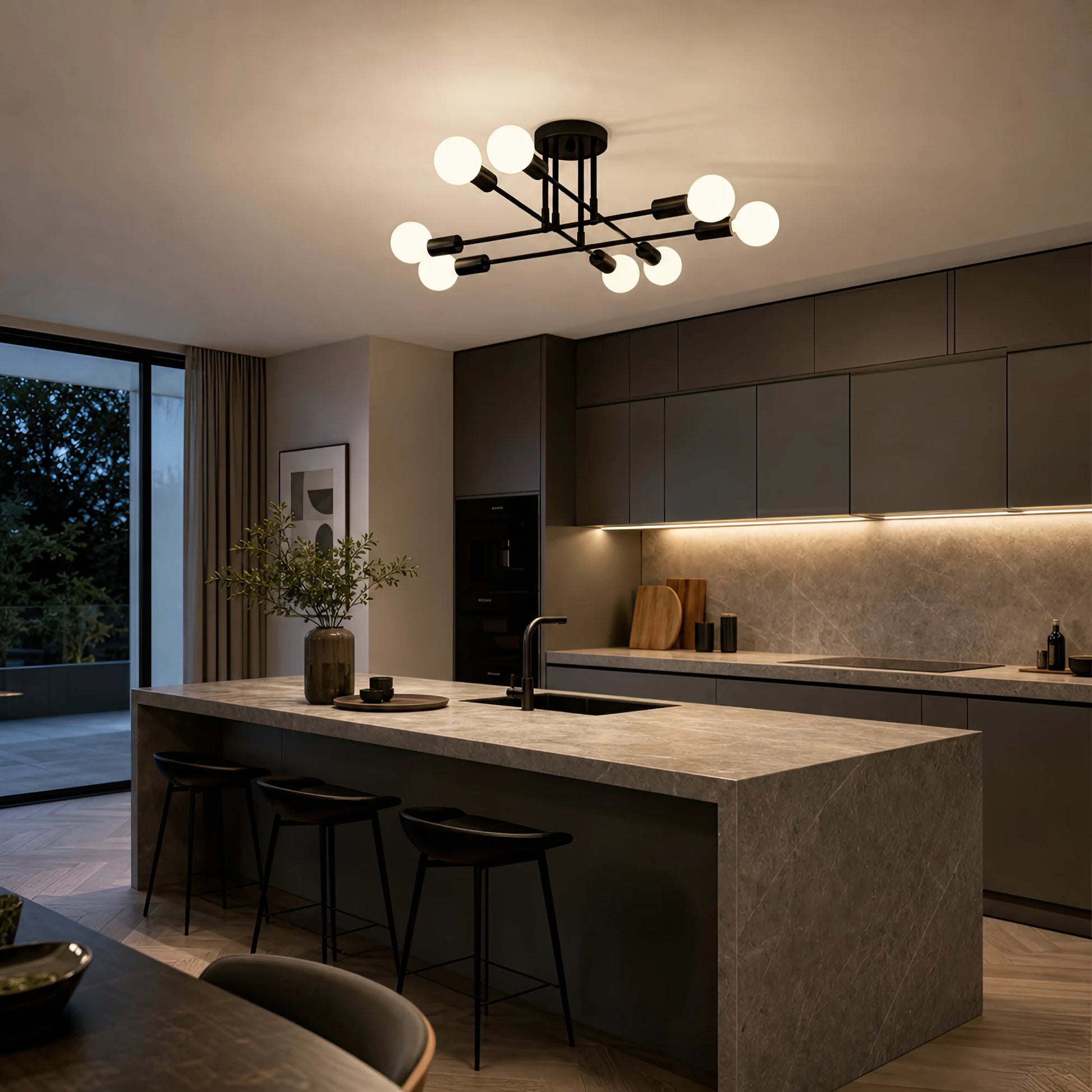 Lampadario Octa classico modernista, 8x E27, nero, design moderno, metallo, senza paralume - 18_LC360-8BK.png