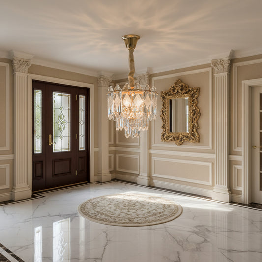 Lampadario Cristallo VELVET Petito, 3xE14, D30 cm, Oro, Altezza Regolabile, Metallo e Cristallo