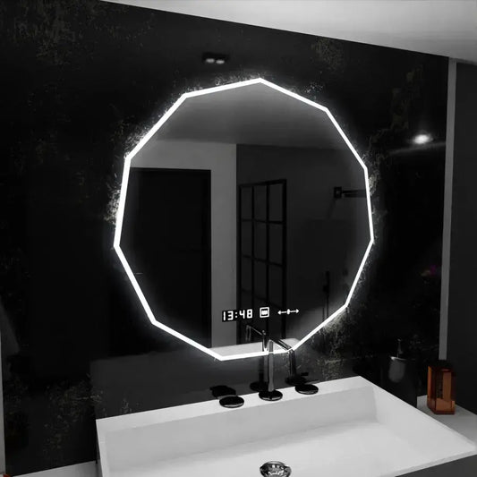 Specchio LED 60cm, POLIGON Sensor MotionGlow Marcello, Sistema antiappannamento, Orologio e Termometro, Specchi Dimabila Marcello Titolo predefinito Alessandro Design