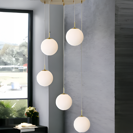 Lampadario a Sospensione, 5 Globi XE27, Oro, Altezza Regolabile Lampadari Moderni Titolo predefinito Alessandro Design