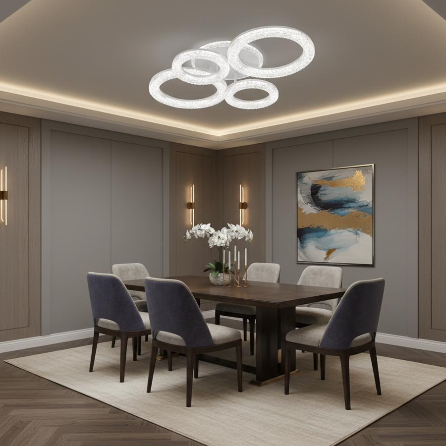 Lampadario LED con Telecomando Linnea, 74W, 3000K/4000K/6000K, Dimmerabile, Bianco, Cristalli Lampadari LED con Telecomando Titolo predefinito Alessandro Design