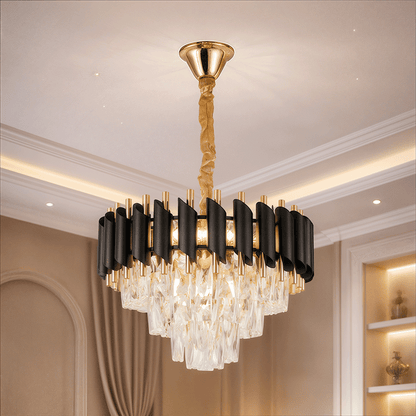 Lampadario in Cristallo VERSAILLES Nobile 5xE14, Diametro 40cm, Lampadari in Cristallo Oro Lucido e Nero Titolo predefinito Alessandro Design