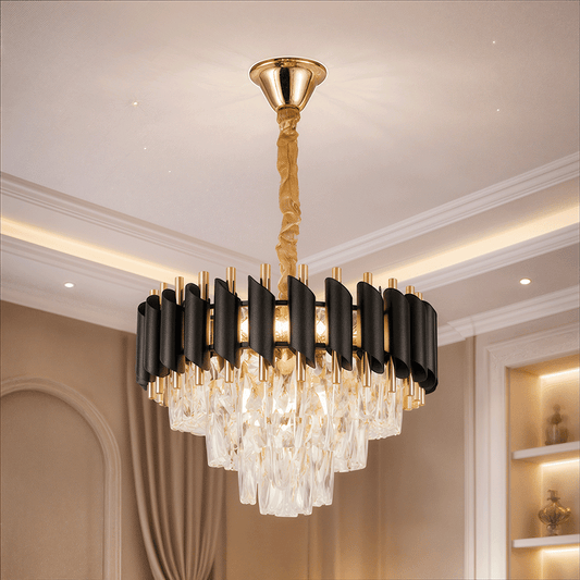 Lampadario in Cristallo VERSAILLES Nobile 5xE14, Diametro 40cm, Lampadari in Cristallo Oro Lucido e Nero Titolo predefinito Alessandro Design