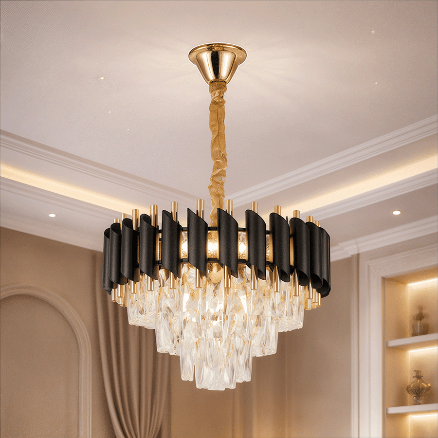 Lampadario in Cristallo VERSAILLES Nobile 5xE14, Diametro 40cm, Lampadari in Cristallo Oro Lucido e Nero Titolo predefinito Alessandro Design