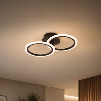 Lampadario LED con telecomando BETTY 27W, 2 Cerchi, Luce Fredda/Calda/Neutra, Dimmerabile, Nero