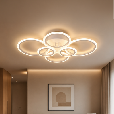 Lampadario LED con telecomando BETTY 82W, 6 Cerchi, Luce Fredda/Calda/Neutra, Dimmerabile, Bianco