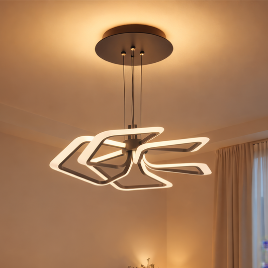 Lampadario LED a Sospensione con Telecomando 103W, 5 Quadrati, Luce Fredda/Calda/Neutra, Dimmerabile, Lampadari LED Neri con Telecomando Titolo predefinito Alessandro Design