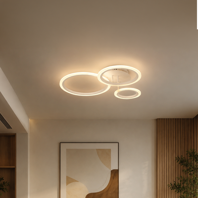 Lampadario LED con telecomando BETTY 40W, 3 Cerchi, Luce Fredda/Calda/Neutra, Dimmerabile, Bianco, Metallo e Acrilico