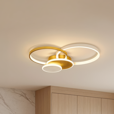 Lampadario LED con telecomando KILLIAN 80W, 4 Cerchi, Luce Fredda/Calda/Neutra, Dimmerabile, Oro