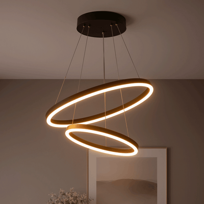 Lampadario LED a Sospensione con Telecomando CASIANA 40W, 2 Cerchi, Luce Fredda/Calda/Neutra 3000K/4000K/6000K, Dimmerabile, Nero, Altezza Regolabile, Metallo e Acrilico