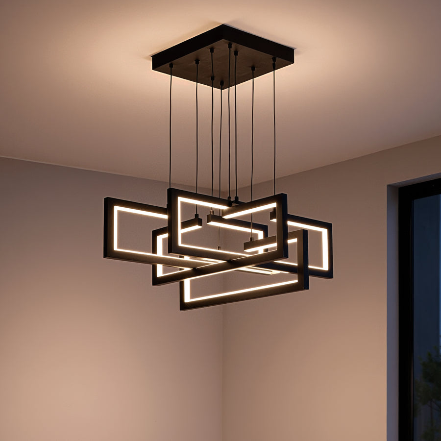 Lampadario LED con Telecomando, Sospensione 96W, 4 Elementi, Luce Fredda/Calda/Neutra, Dimmerabile, Altezza Regolabile, Nero Lampadari LED con Telecomando Titolo predefinito Alessandro Design