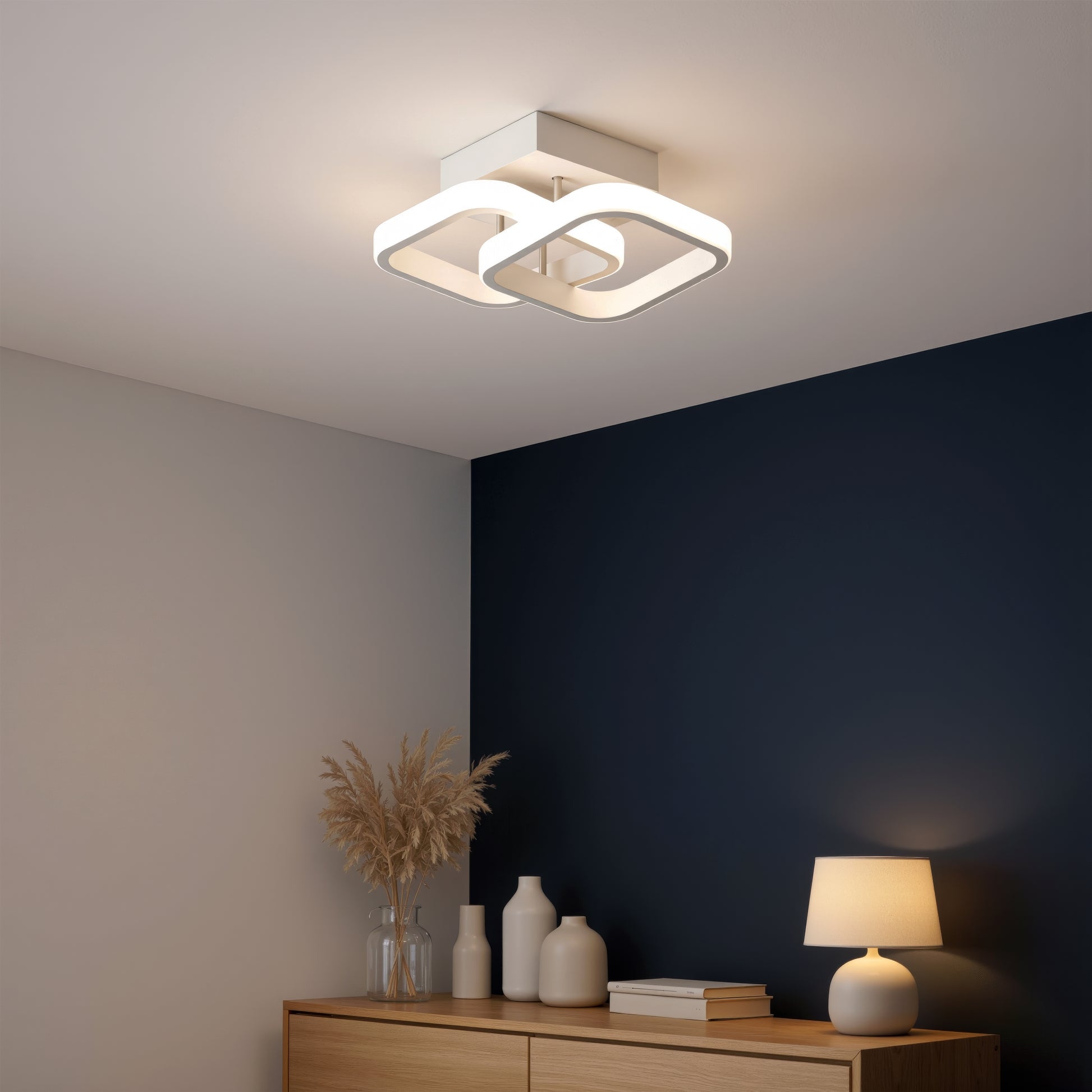 Lampadario LED VERTEX Matrix, Diamanti sovrapposti, Strutture in metallo, 24W, 2 Diamanti, Luce Fredda/Calda/Neutra 3000K/4000K/6000K, Lampadari LED Bianchi Titolo predefinito Alessandro Design