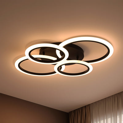 Lampadario LED con telecomando BETTY 43W, 4 Cerchi, Luce Fredda/Calda/Neutra, Dimmerabile, Nero