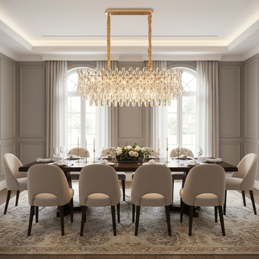 Lampadario in Cristallo MONARCH Supremo 14xE14, Dimensioni 100x35 cm, Altezza 38 cm, Oro Lucido, Altezza Regolabile, Design Elegante Lampadario in Cristallo Titolo predefinito Alessandro Design