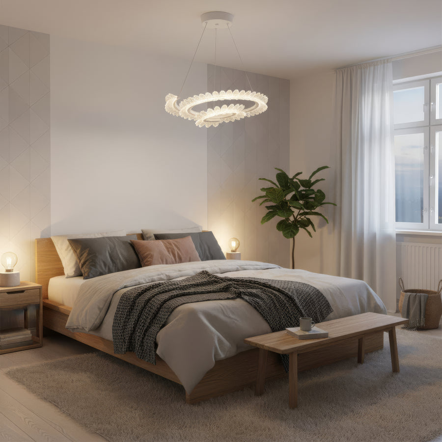 Lampadario LED con telecomando LT188WH, Cristallo e metallo, 40W, Dimmerabile, Altezza regolabile, Luce fredda/calda/neutra, Illuminazione di lusso Lampadari LED con telecomando Titolo predefinito Alessandro Design