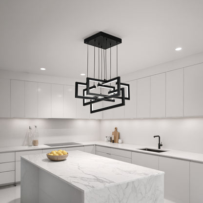Lampadario LED con Telecomando, Sospensione 96W, 4 Elementi, Luce Fredda/Calda/Neutra, Dimmerabile, Altezza Regolabile, Nero Lampadari LED con Telecomando Titolo predefinito Alessandro Design