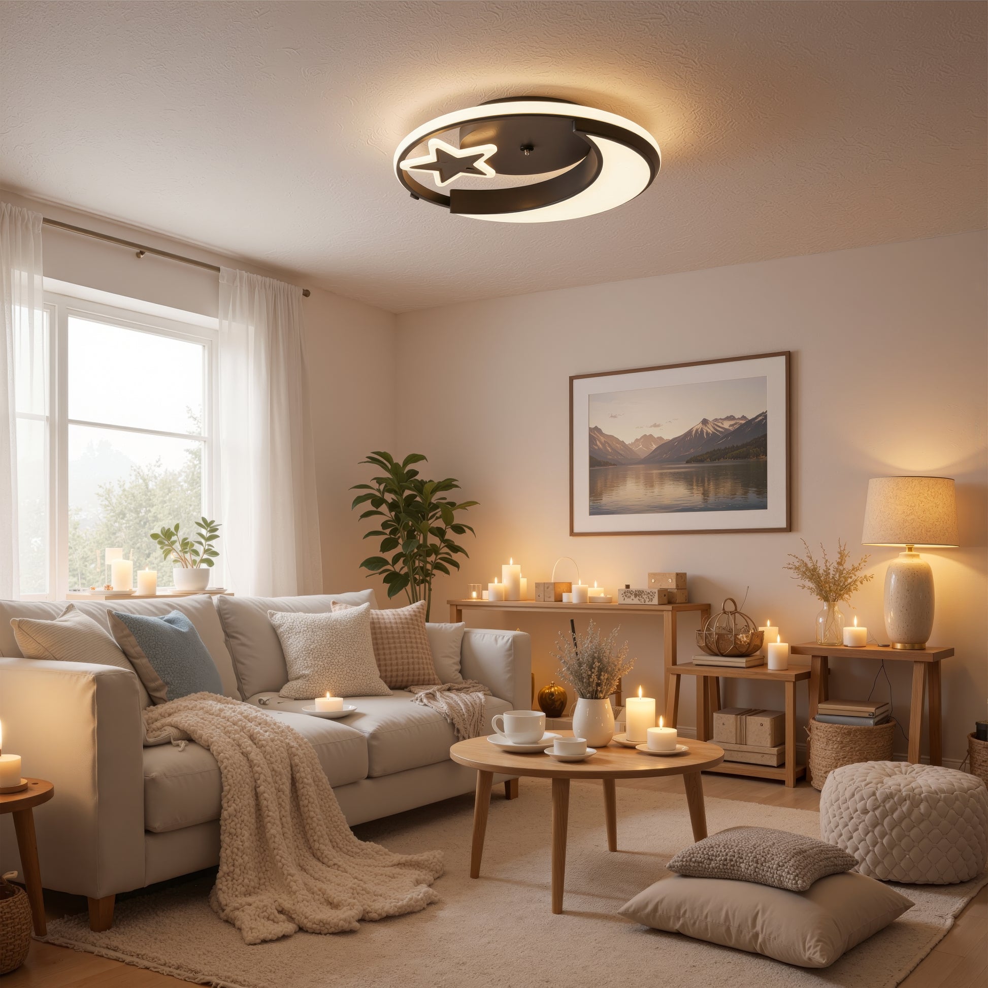 Lampadario a LED con telecomando ALYONA 44W, Luna e Stella, Luce Fredda/Calda/Neutra, Dimmerabile, Nero Lampadario a LED con telecomando Titolo predefinito Alessandro Design