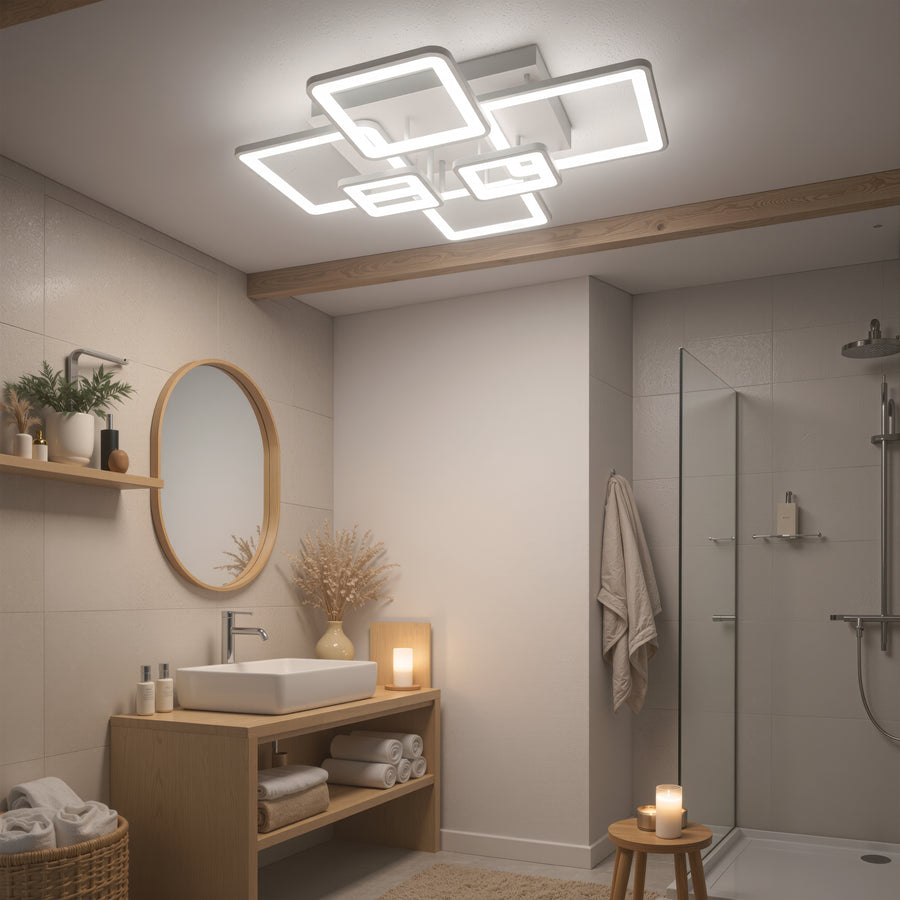 Lampadario a LED con telecomando ELLA 119W, 6 Quadrati, Luce Fredda/Calda/Neutra, Dimmerabile, Lampadario a LED Bianco con telecomando Titolo predefinito Alessandro Design