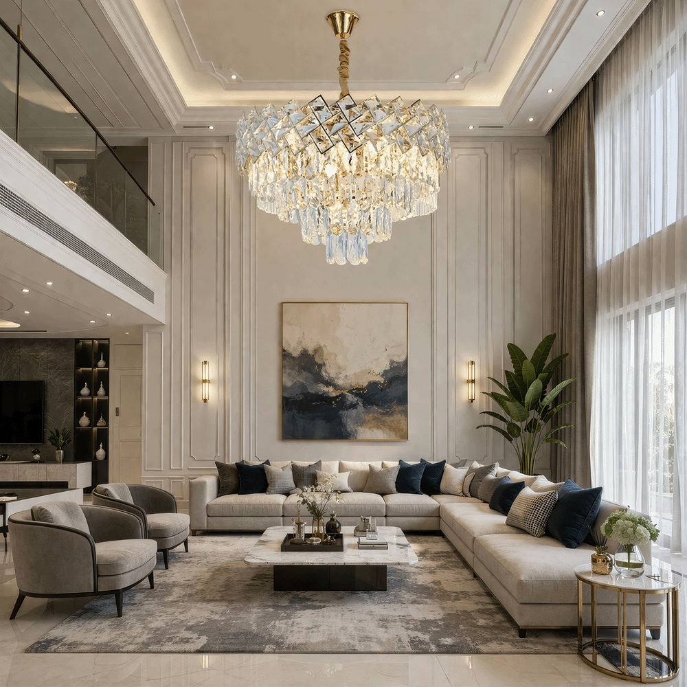 Lampadario in Cristallo WINDSOR Elegance 8x E14, Diametro 39cm, Oro Lucido, Altezza Regolabile, Metallo e Cristallo Lampadari in Cristallo Titolo predefinito Alessandro Design