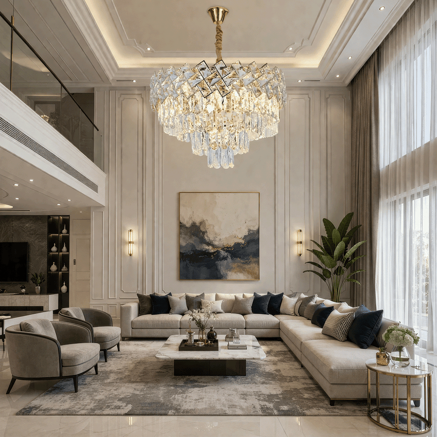 Lampadario in Cristallo WINDSOR Elegance 8x E14, Diametro 39cm, Oro Lucido, Altezza Regolabile, Metallo e Cristallo Lampadari in Cristallo Titolo predefinito Alessandro Design