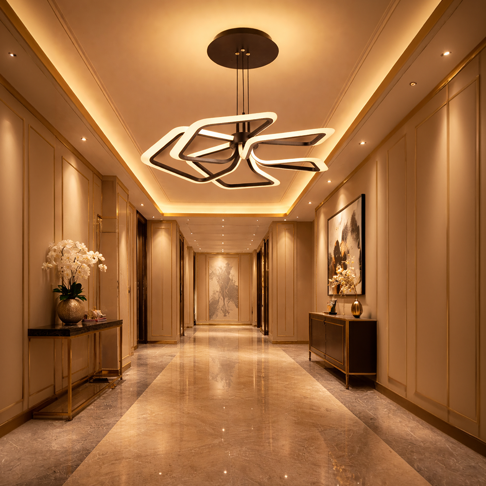 Lampadario LED a Sospensione con Telecomando 103W, 5 Quadrati, Luce Fredda/Calda/Neutra, Dimmerabile, Lampadari LED Neri con Telecomando Titolo predefinito Alessandro Design