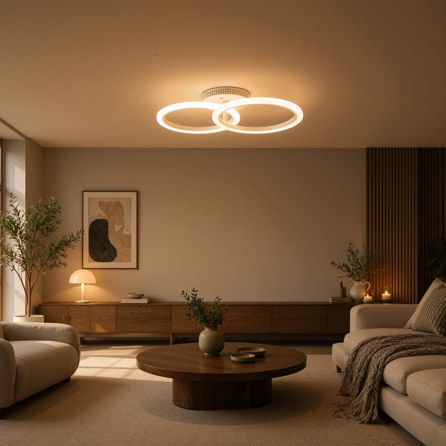 Lampadario a LED con telecomando BETTY 27W, 2 Cerchi, Luce Fredda/Calda/Neutra, Dimmerabile, Lampadario a LED Bianco con telecomando Titolo predefinito Alessandro Design