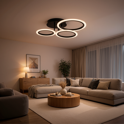 Lampadario LED con telecomando BETTY 40W, 3 Cerchi, Luce Fredda/Calda/Neutra, Dimmerabile, Nero Lampadari LED con Telecomando Titolo predefinito Alessandro Design