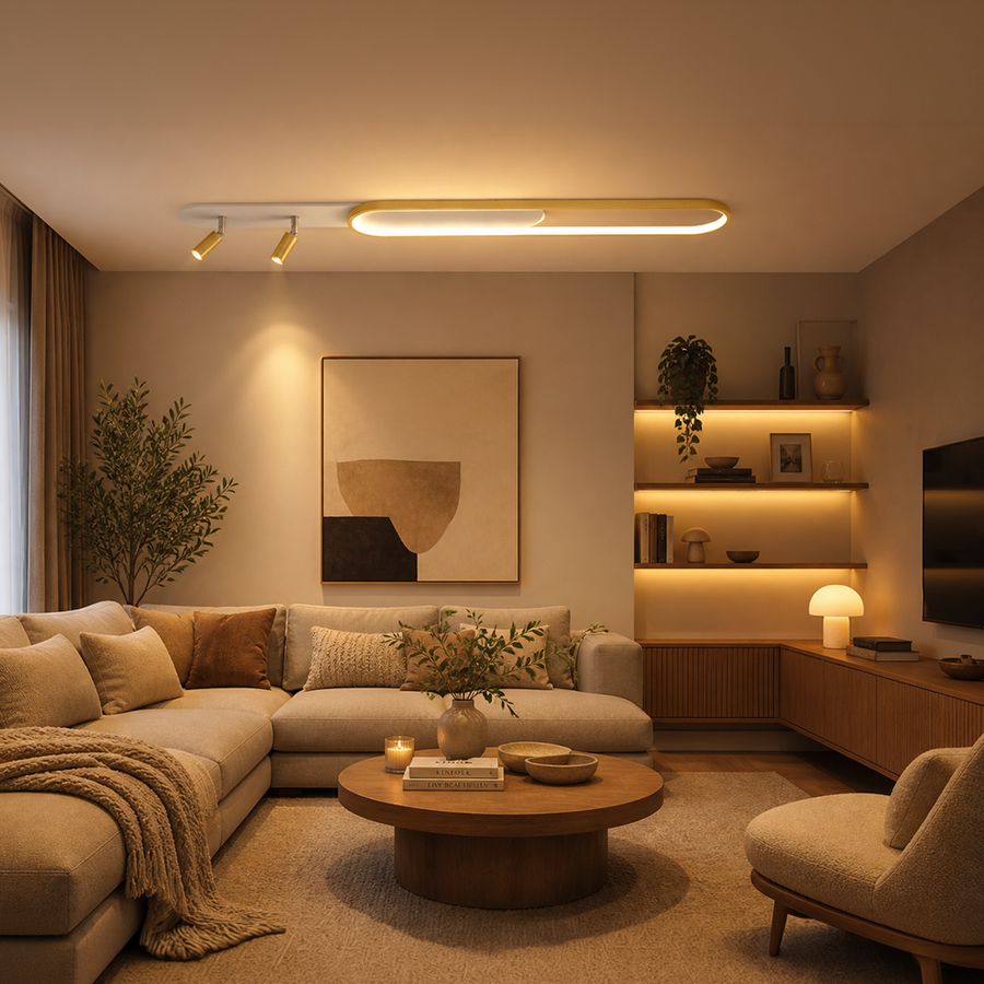 Lustra LED cu Proiector Reglabil FISSO Camilla, 66W, lumina Rece/Calda/Neutra, Auriu Lucios Lustre LED Default Title Alessandro Design