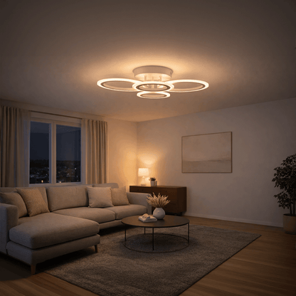 Lampadario a LED con telecomando BETTY 43W, 4 Cerchi, Luce Fredda/Calda/Neutra, Dimmerabile, Lampadario a LED Bianco con telecomando Titolo predefinito Alessandro Design