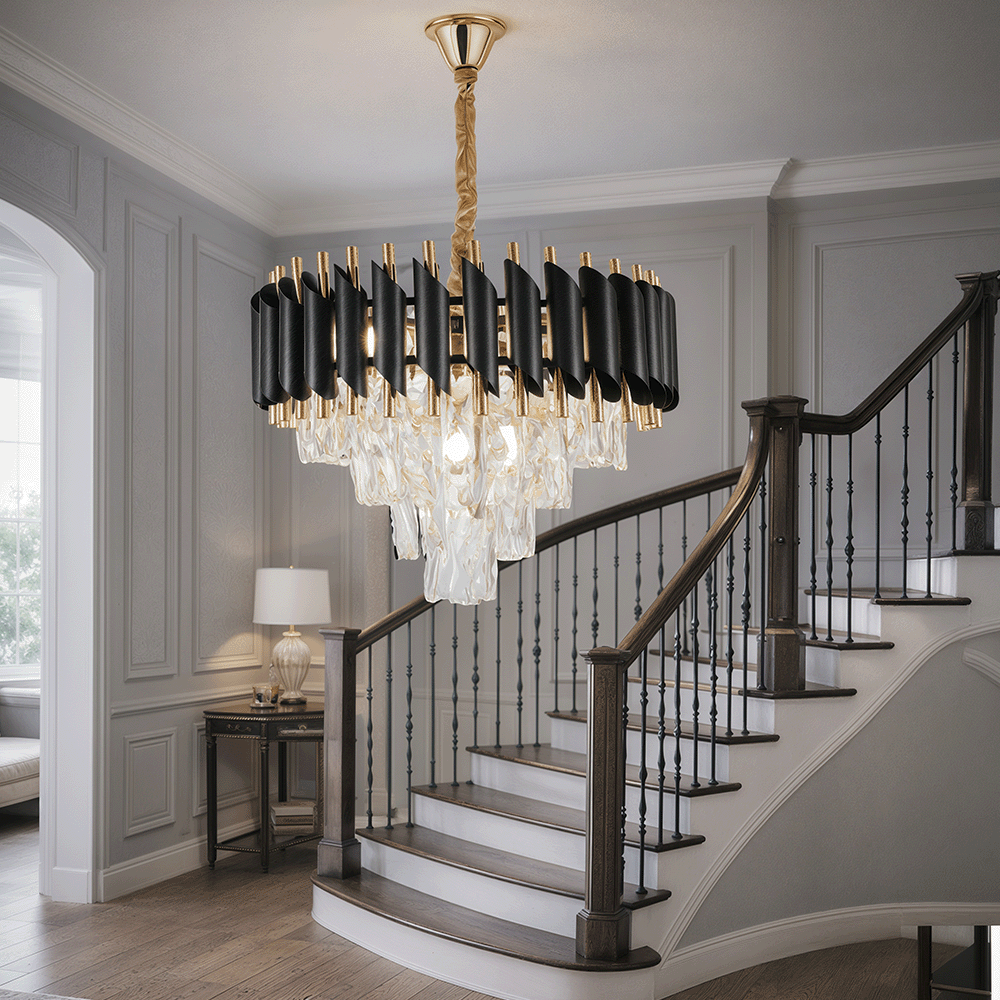 Lampadario in Cristallo VERSAILLES Nobile 5xE14, Diametro 40cm, Lampadari in Cristallo Oro Lucido e Nero Titolo predefinito Alessandro Design