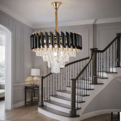 Lampadario in Cristallo VERSAILLES Nobile 5xE14, Diametro 40cm, Lampadari in Cristallo Oro Lucido e Nero Titolo predefinito Alessandro Design