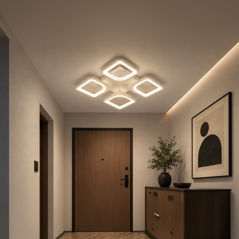 Lampadario a LED con telecomando ZOE 53W, 4 Quadrati, Luce Fredda/Calda/Neutra, Dimmerabile, Lampadario a LED Bianco con telecomando Titolo predefinito Alessandro Design