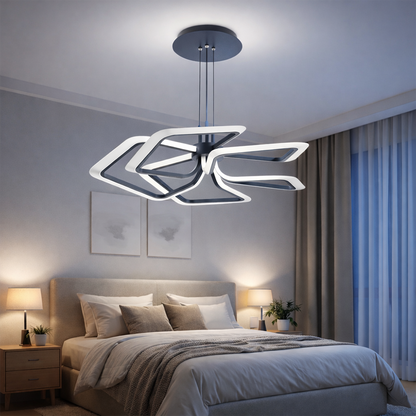 Lampadario LED a Sospensione con Telecomando 103W, 5 Quadrati, Luce Fredda/Calda/Neutra, Dimmerabile, Lampadari LED Neri con Telecomando Titolo predefinito Alessandro Design