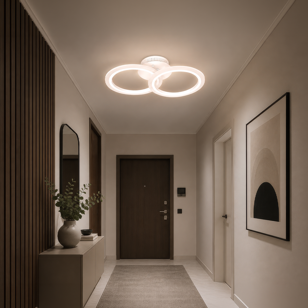 Lampadario a LED con telecomando BETTY 27W, 2 Cerchi, Luce Fredda/Calda/Neutra, Dimmerabile, Lampadario a LED Bianco con telecomando Titolo predefinito Alessandro Design