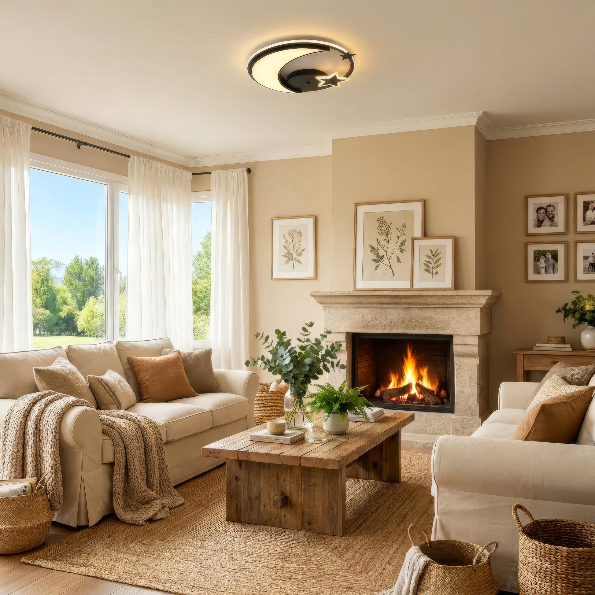 Lampadario a LED con telecomando ALYONA 44W, Luna e Stella, Luce Fredda/Calda/Neutra, Dimmerabile, Nero Lampadario a LED con telecomando Titolo predefinito Alessandro Design