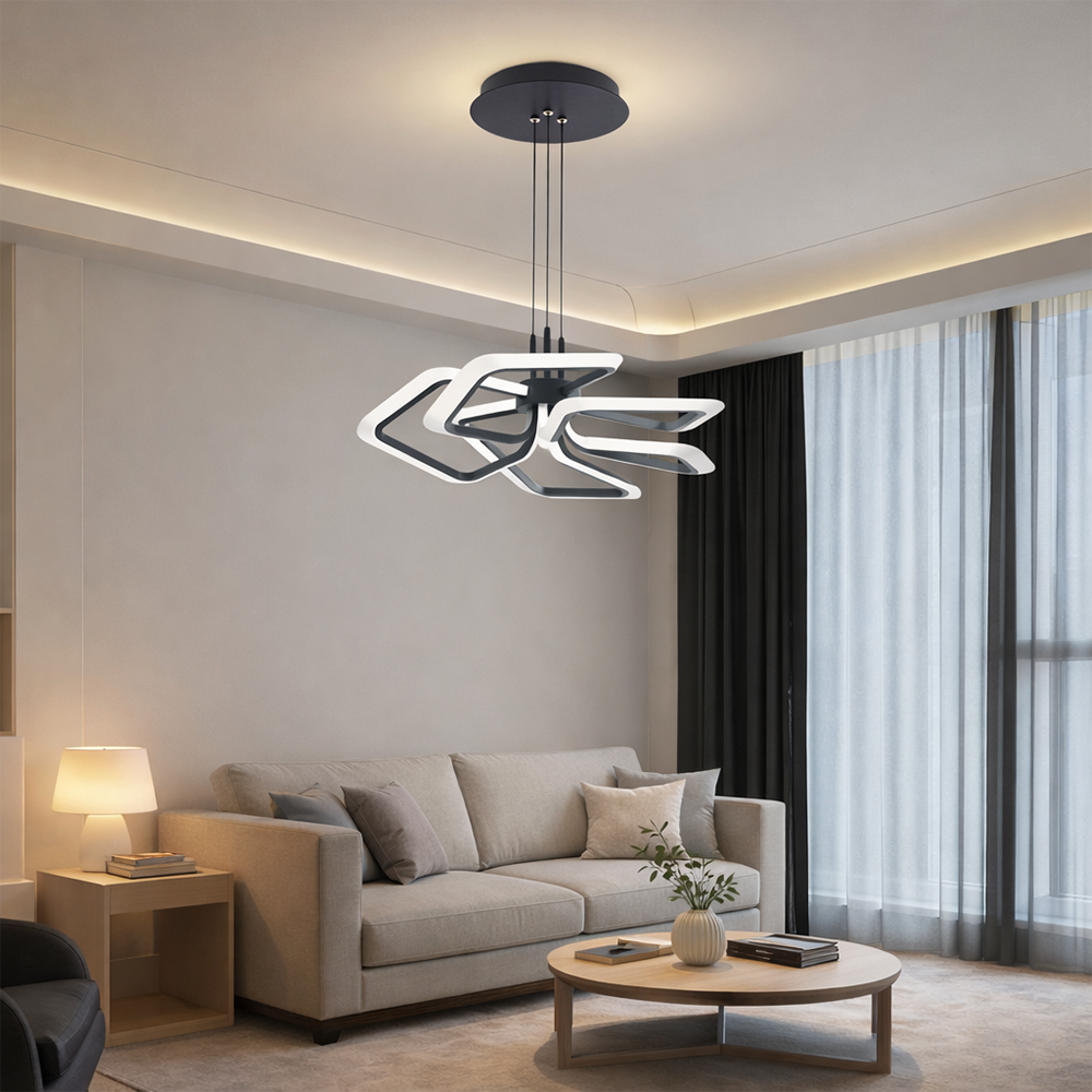 Lampadario LED a Sospensione con Telecomando 103W, 5 Quadrati, Luce Fredda/Calda/Neutra, Dimmerabile, Lampadari LED Neri con Telecomando Titolo predefinito Alessandro Design