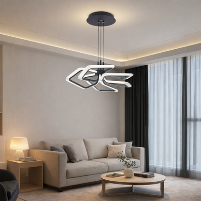 Lampadario LED a Sospensione con Telecomando 103W, 5 Quadrati, Luce Fredda/Calda/Neutra, Dimmerabile, Lampadari LED Neri con Telecomando Titolo predefinito Alessandro Design