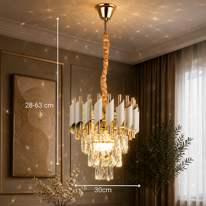 Lampadario di cristallo VERSAILLES Petito 3xE14, diametro 30 cm, oro lucido e bianco, altezza regolabile, metallo e cristallo Lampadari in cristallo Titolo predefinito Alessandro Design