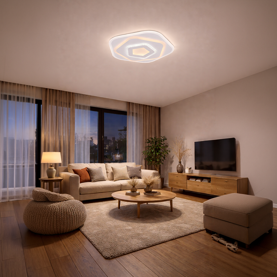 Lampadario LED con Telecomando PENTAGON 59W, 40cm, Luce Fredda/Calda/Neutra 3000K/4000K/6000K, Bianco, Metallo e Acrilico Lampadari LED con Telecomando Titolo predefinito Alessandro Design