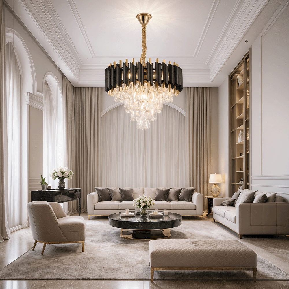 Lampadario in Cristallo VERSAILLES Nobile 5xE14, Diametro 40cm, Lampadari in Cristallo Oro Lucido e Nero Titolo predefinito Alessandro Design