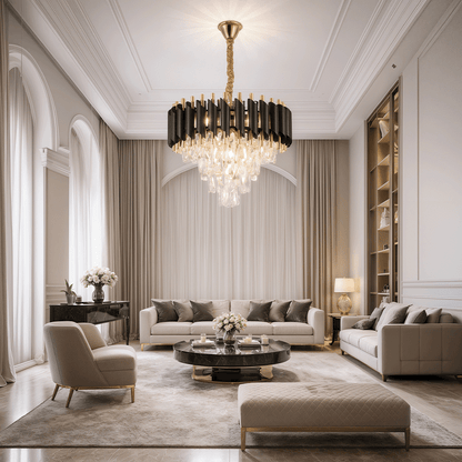 Lampadario in Cristallo VERSAILLES Nobile 5xE14, Diametro 40cm, Lampadari in Cristallo Oro Lucido e Nero Titolo predefinito Alessandro Design